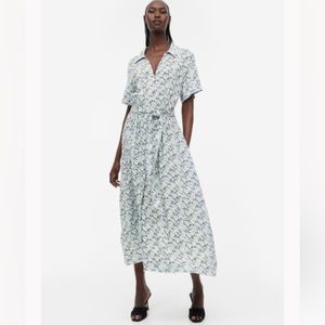 H&M Floral Tie Belt Shirt Dress